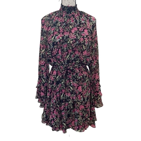 MISA Los Angeles Saint Floral Dress Belted Chiffon Mini Dress Small - Picture 6 of 17